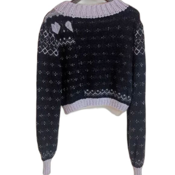 Free People Snow Globe Pullover Sweater Black Purple size Small Alpaca Boxy - Picture 5 of 6